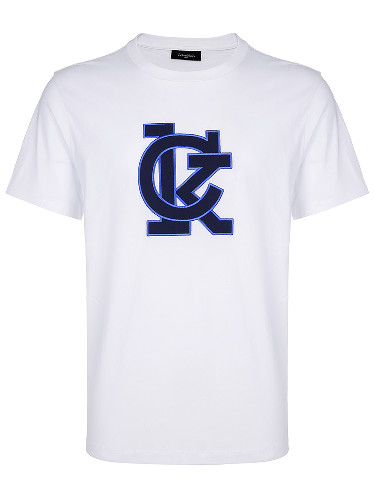 克莱因 圆领 短袖 品牌logo 刺绣 蓝色 纯棉 白色 男士t恤