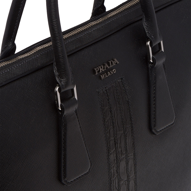 prada/普拉达 男士拼接鳄鱼皮prada saffiano皮革公文包 2ve368_2bol