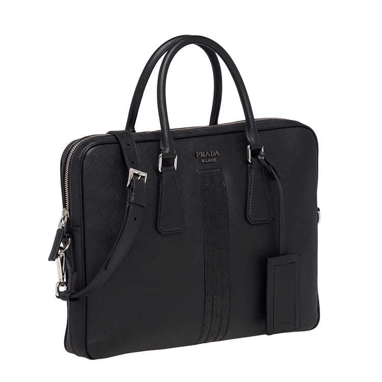 prada/普拉达 男士拼接鳄鱼皮prada saffiano皮革公文包 2ve368_2bol