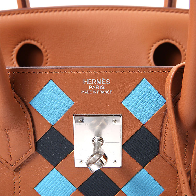 hermes(爱马仕) 限量款birkin系列女士棕色皮质编织款手提包【北京