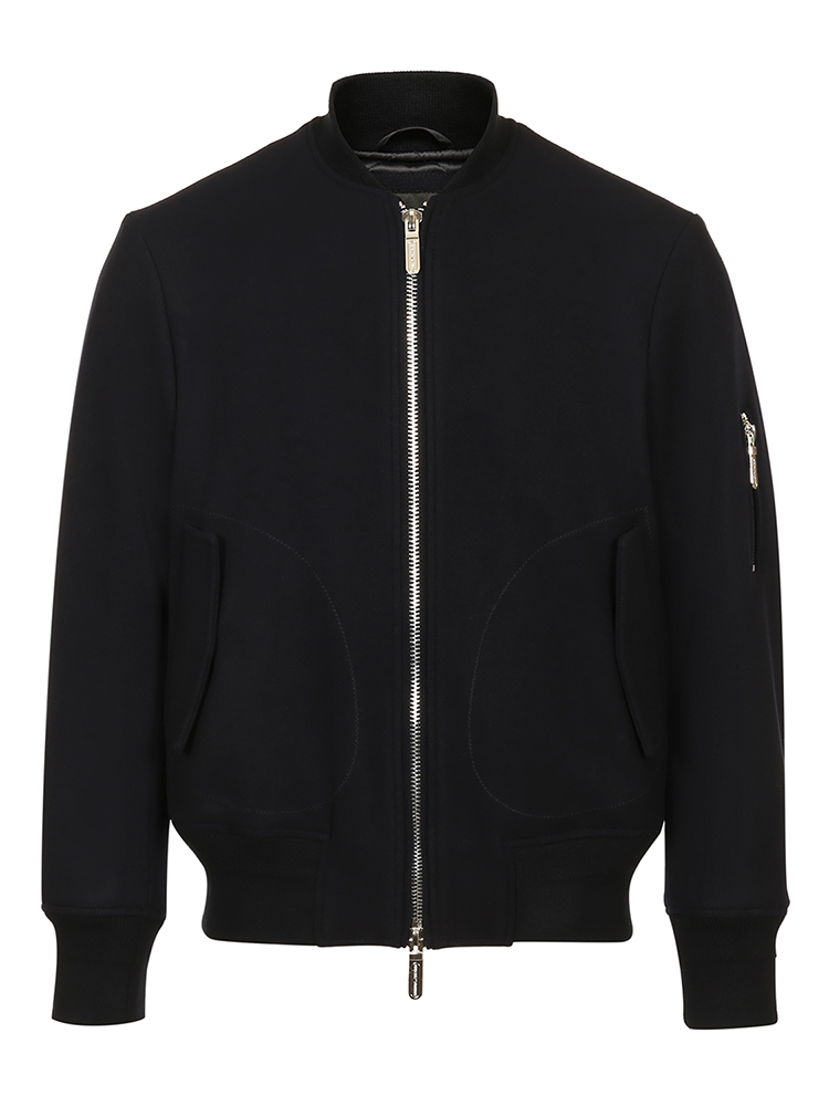 armani/安普里奥阿玛尼 藏蓝色 男士背部鹰logo装饰毛呢拉链夹克外套