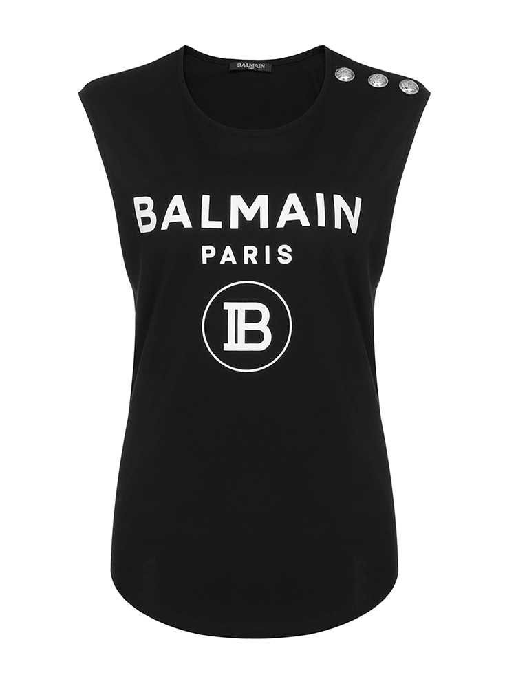 balmain/巴尔曼 黑色 女士logo图案无袖t恤 sf01360i240 2019秋冬