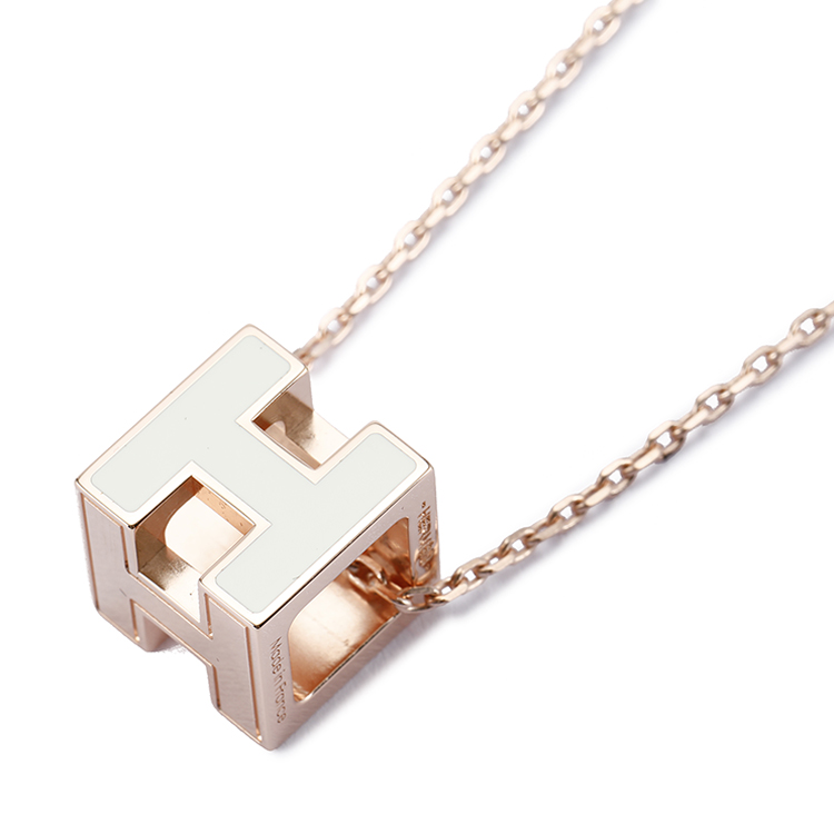 hermes(爱马仕#经典h扣米白色珐琅方形项链