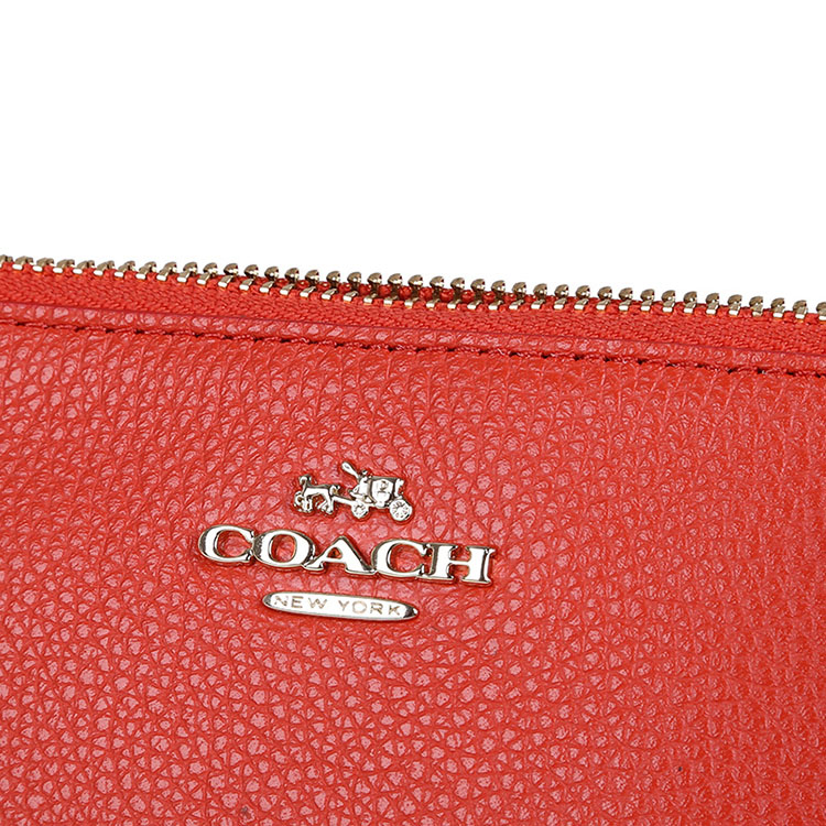 coach/蔻驰 女士双拉链粒纹纯色马车标牛皮手腕包 53090 西瓜红