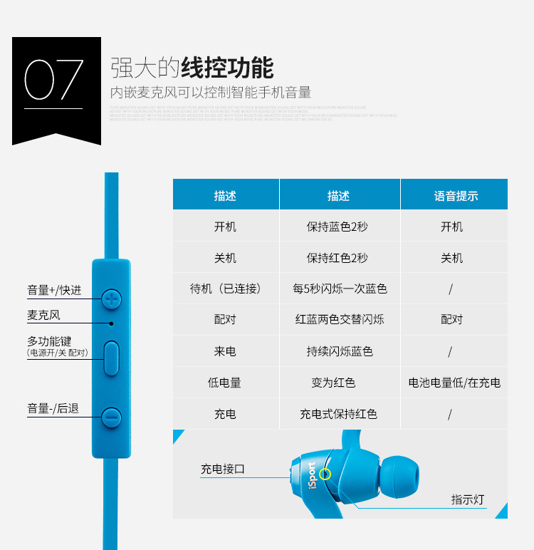 monster/魔声 isport wireless无线蓝牙防汗蓝牙耳机