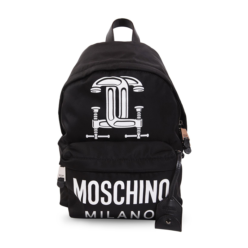 【moschino莫斯奇诺 双肩包】moschino/莫斯琦诺 黑色双c锁扣logo印花