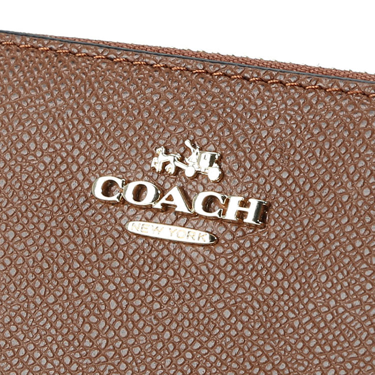 coach/蔻驰 女士 accd 织纹马车标压纹牛皮手风琴拉链钱夹 52372咖啡