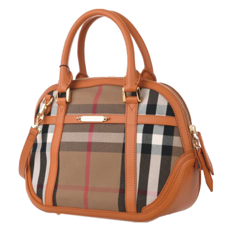 BURBERRY/博柏利  HOUSE CHECK SARTORIAL ORCHARD女士橙色帆布/配皮格纹手提包#3950054