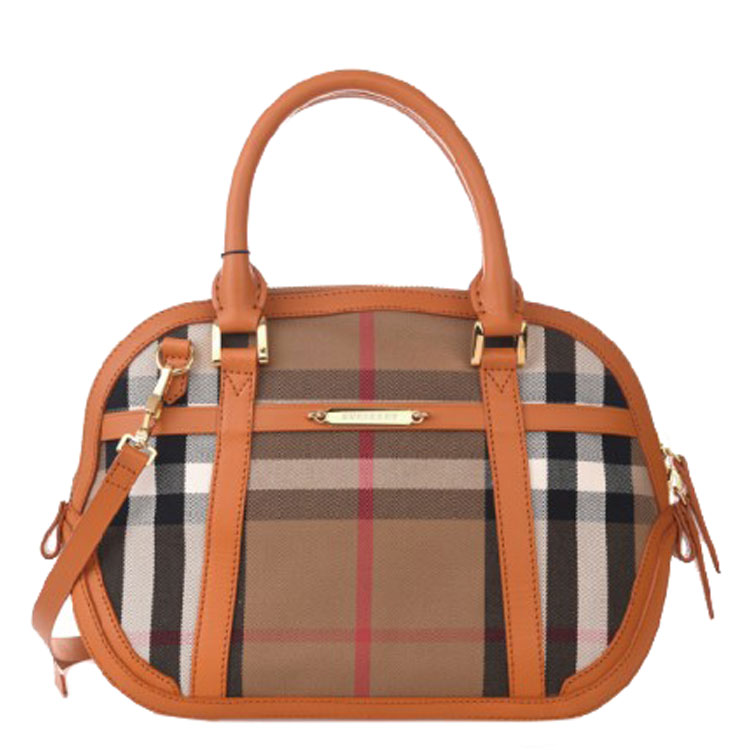 BURBERRY/博柏利  HOUSE CHECK SARTORIAL ORCHARD女士橙色帆布/配皮格纹手提包#3950054