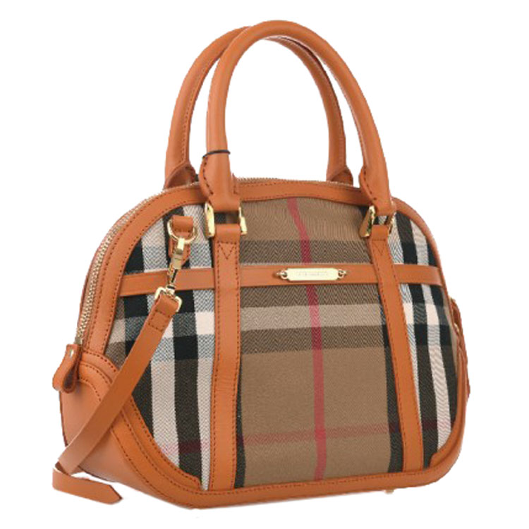 BURBERRY/博柏利  HOUSE CHECK SARTORIAL ORCHARD女士橙色帆布/配皮格纹手提包#3950054