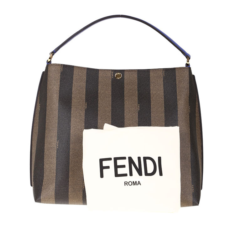 fendi/芬迪 女士竖条纹logo牛皮手提包8br721宝蓝/棕色