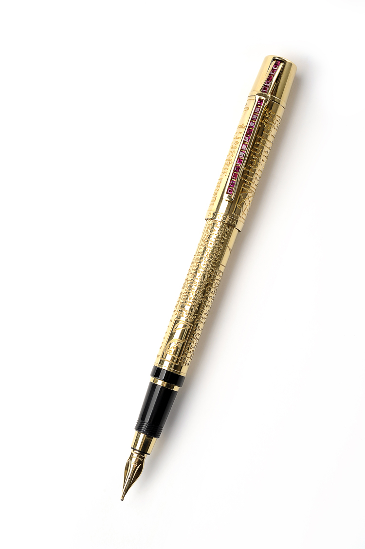 aurora奥罗拉 达芬奇系列纯18k金笔夹镶红宝石自来水笔钢笔b 940b