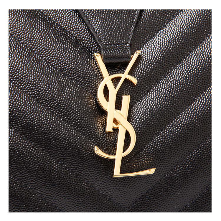 yves saint laurent/圣罗兰 经典ysl logo黑色斜纹牛皮女士单肩包#39