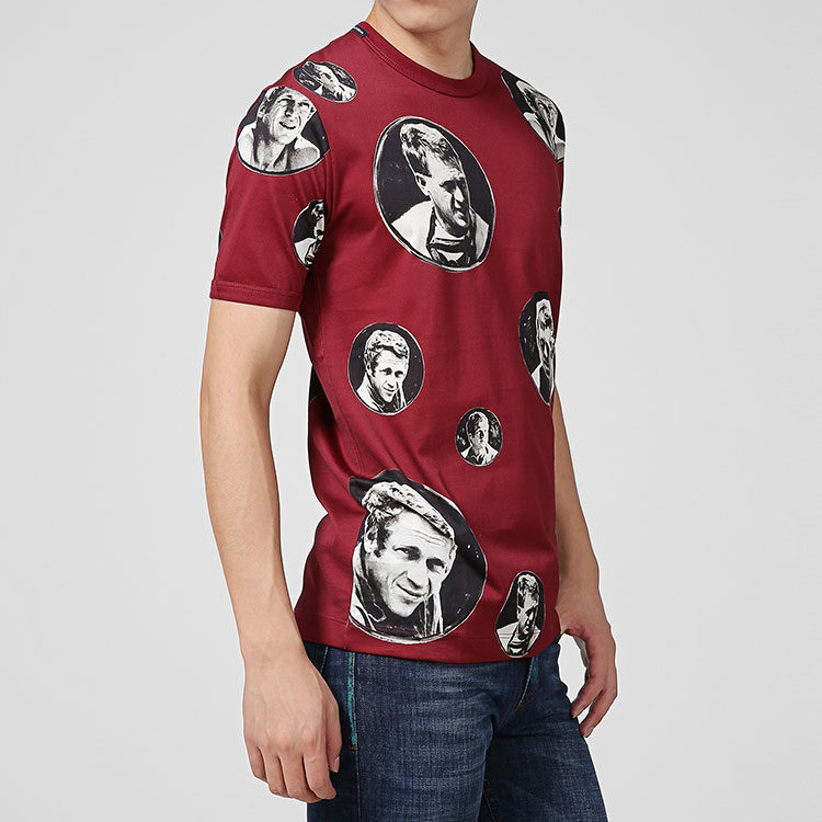 dolce&gabbana/杜嘉班纳男士t恤-男士酒红色底印花棉质时尚短t恤