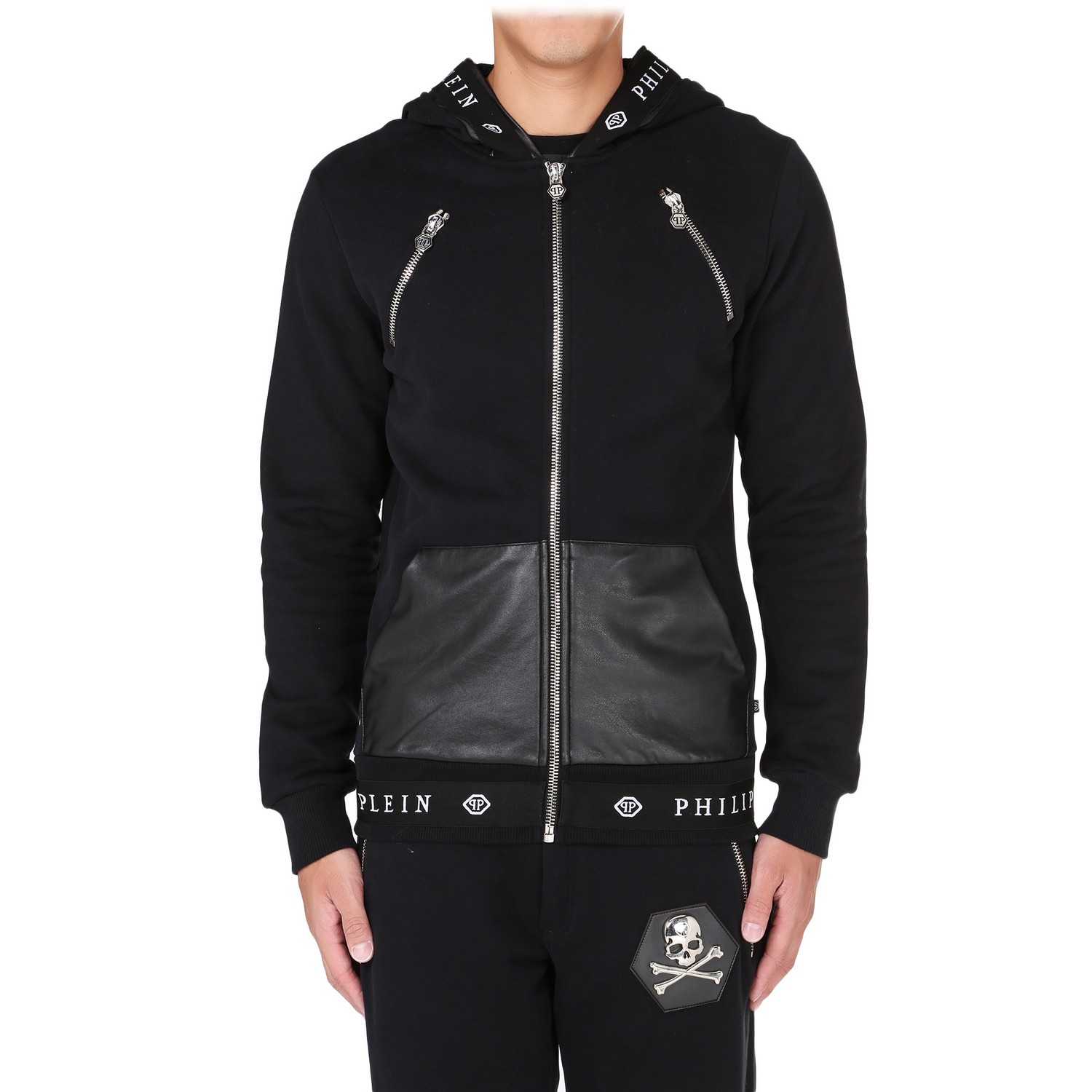 philipp plein/菲利普·普兰 男士金属徽章黑色外套 l