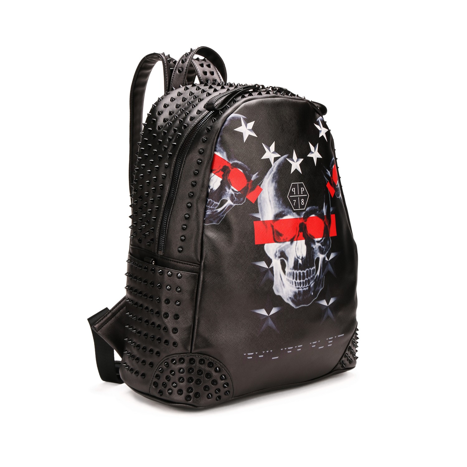 philipp plein/philipp plein 男士黑色柳钉大骷髅头双肩包