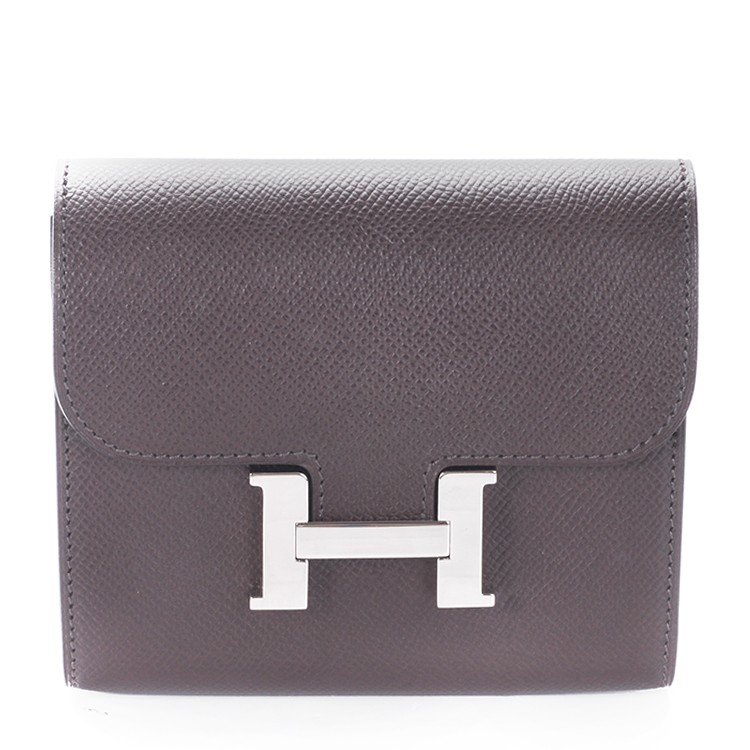 hermes/爱马仕 金属logo装饰压纹牛皮短款钱包