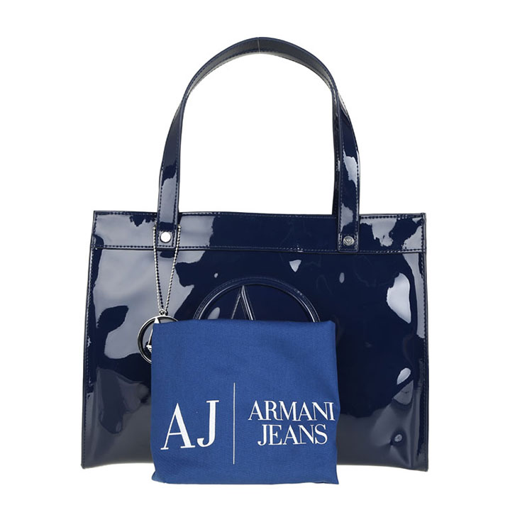 armani jeans/阿玛尼牛仔 女士vernice漆皮logo挂坠手提包手拎包 0520