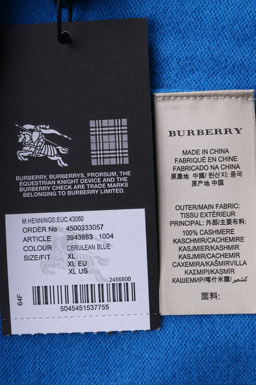 burberry/博柏利 男针织衫天蓝色传统细节羊绒衫