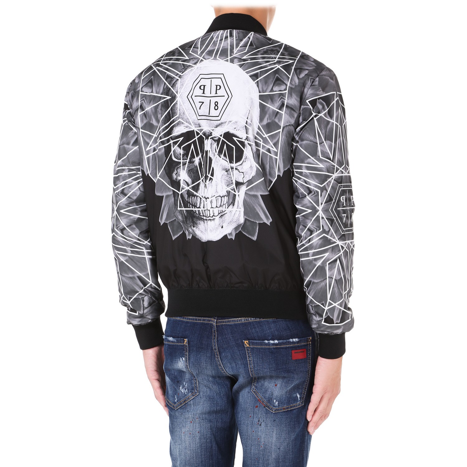 philipp plein/菲利普·普兰 男士线纹图案夹层棒球外套