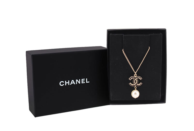 chanel/香奈儿 黑金色双c珍珠项链 双面佩带