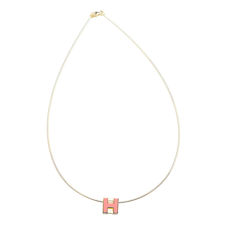 hermes/爱马仕 优雅女士橙色方h扣珐琅金色项链 女士吊坠hpdtnlg3ps