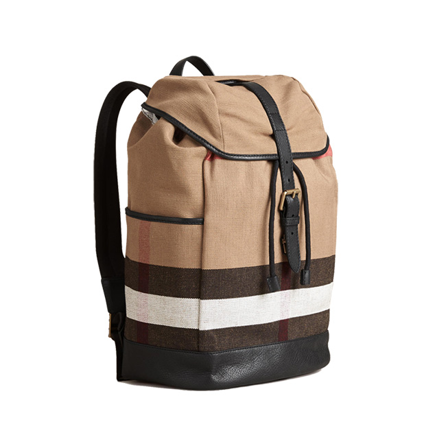 burberry/博柏利 男士棕色帆布/配皮经典翻盖双肩背包图片