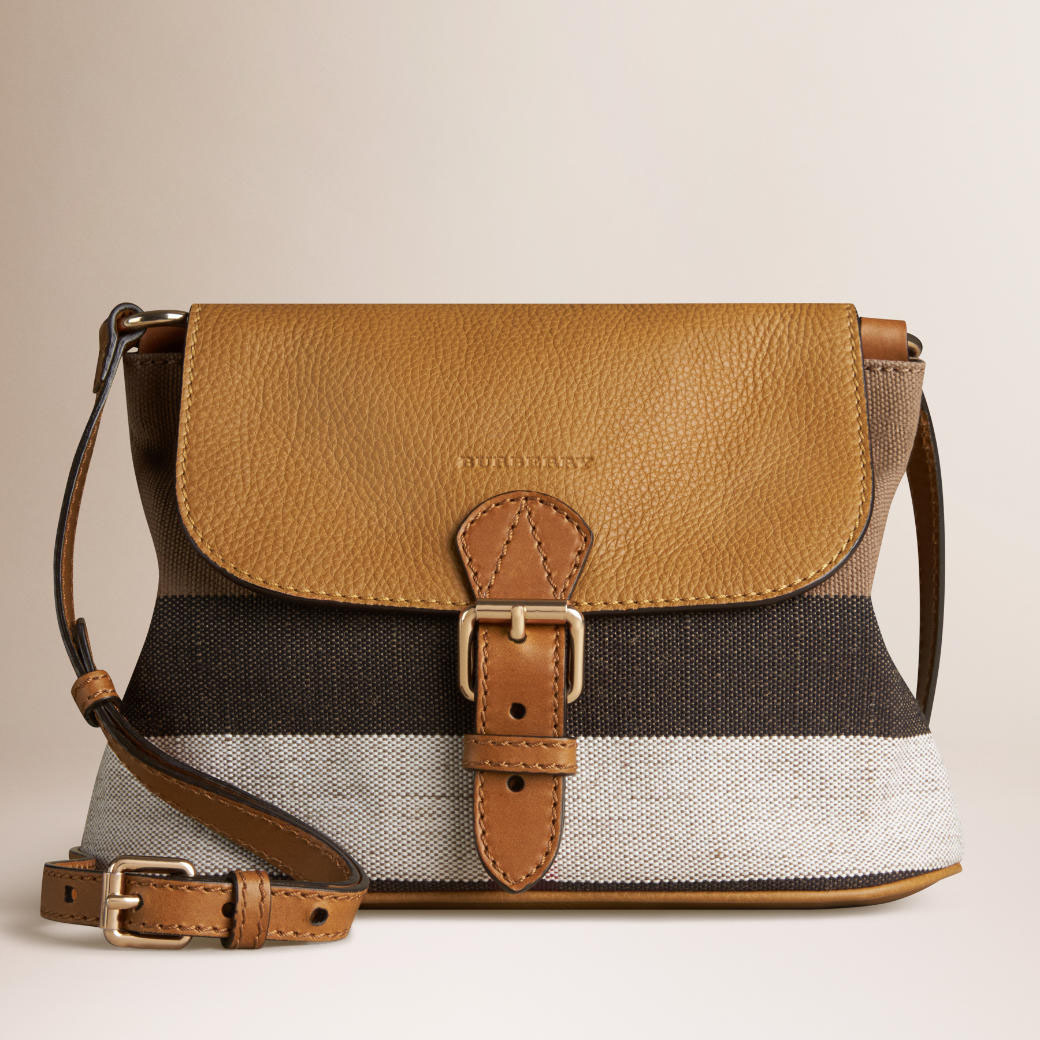 burberry/博柏利 小号 canvas 格纹皮革斜背包