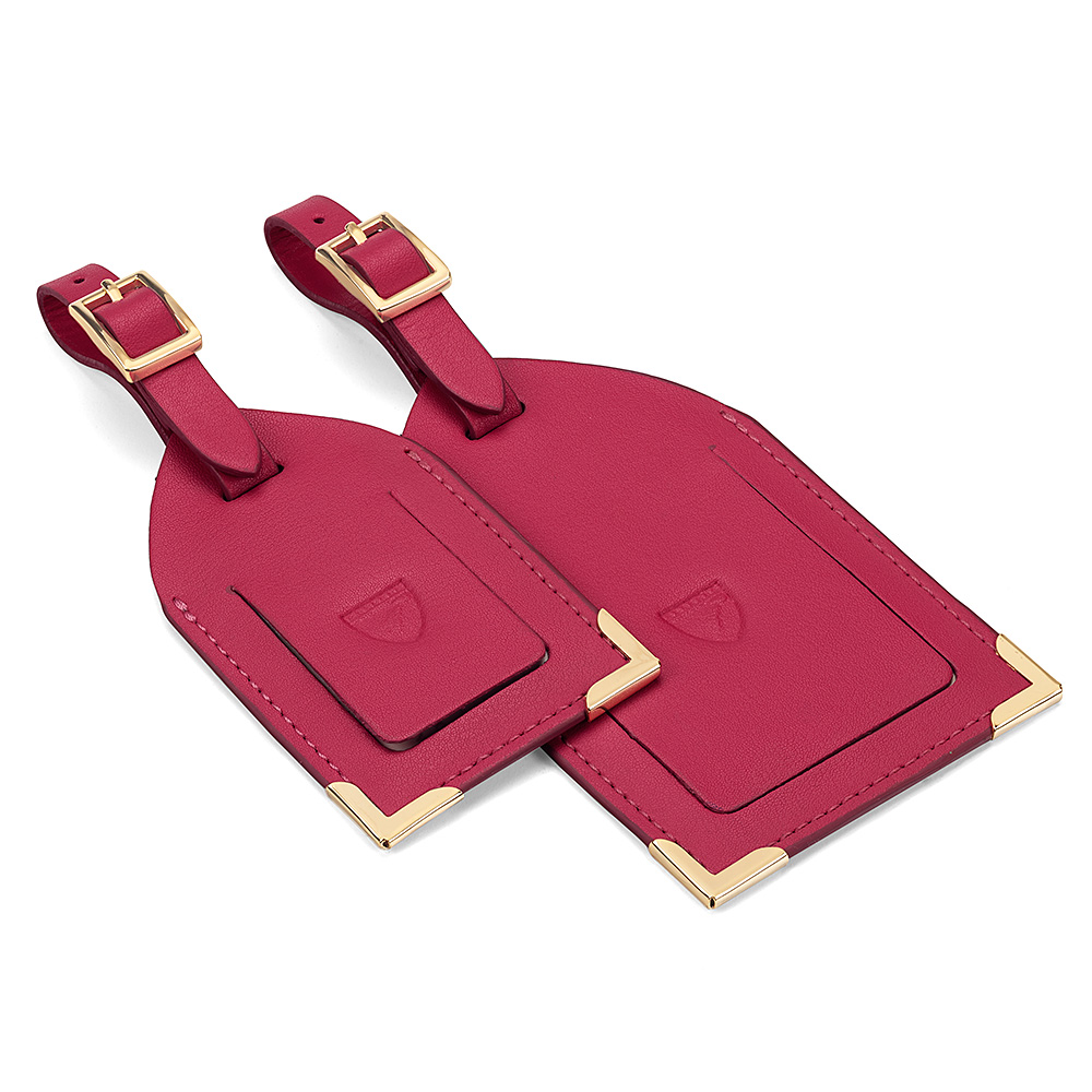 of 2 luggage tags in smooth deep fuchsia pinksmall leather goods