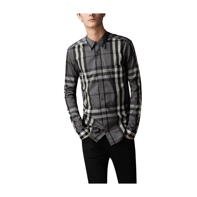 burberry/博柏利 2016新款格纹弹力棉质混纺 男士衬衫