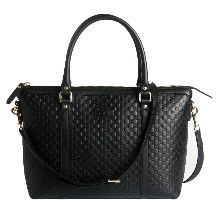 gucci/古驰 女士黑色牛皮双g印花纹手提单肩斜跨女包 449656