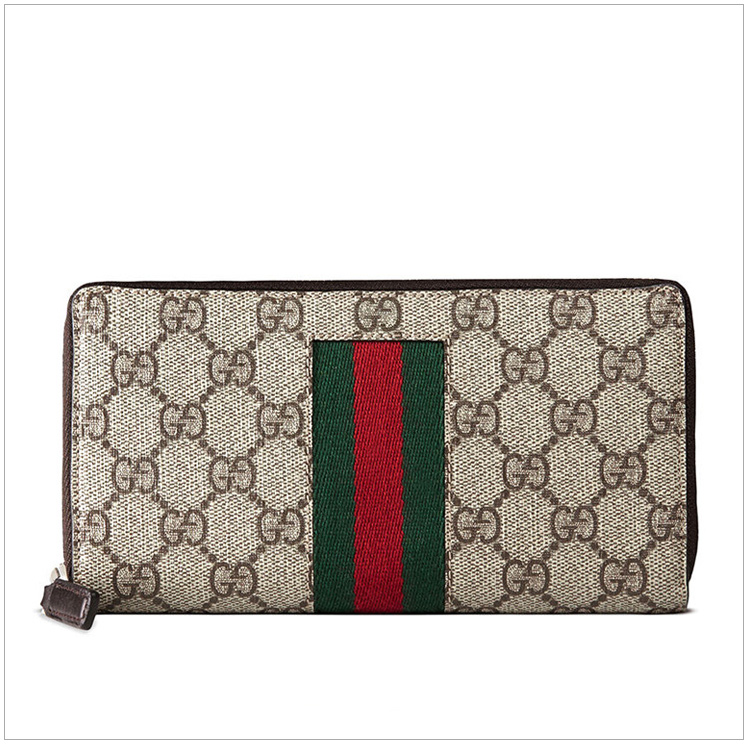 【包邮包税】gucci/古驰 男士乌木色帆布经典双g logo印花长款钱包