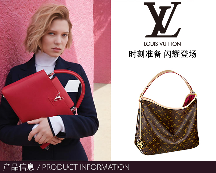 louis vuitton/路易威登 老花女士单肩包delightful 帆布中号