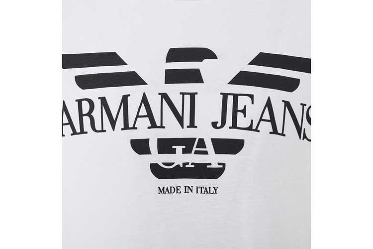 armani jeans/阿玛尼牛仔 白色鹰标logo图案棉质短袖男士短袖t恤a6h06