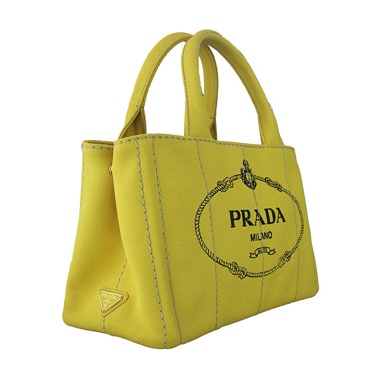 【prada普拉达 手提包】prada/普拉达 新款品牌logo印花黄色女士帆布