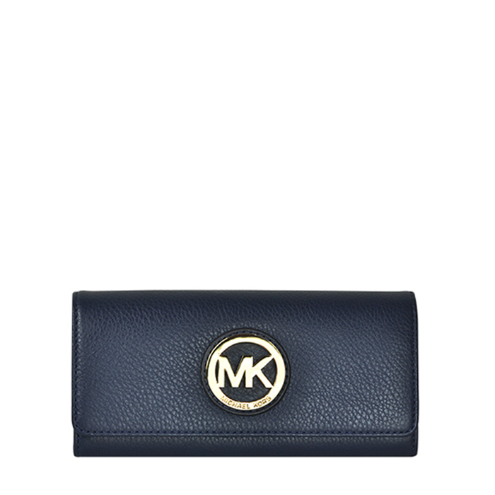 michaelkors/迈克·科尔斯女士皮革金属logo简约长款钱包深蓝色