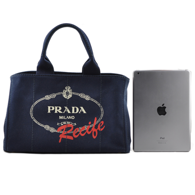 prada/普拉达*蓝色女士帆布沙滩包手提包b1877m