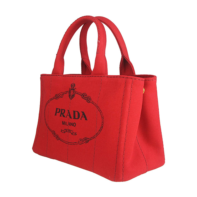 【prada普拉达 手提包】prada/普拉达 新款品牌logo印花红色女士帆布