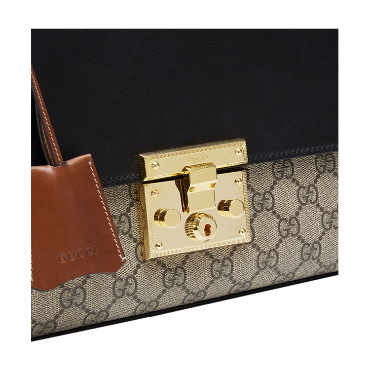 gucci/古驰 padlock gg系列 黑色女士pvc/配皮中号单肩包#409486 klq