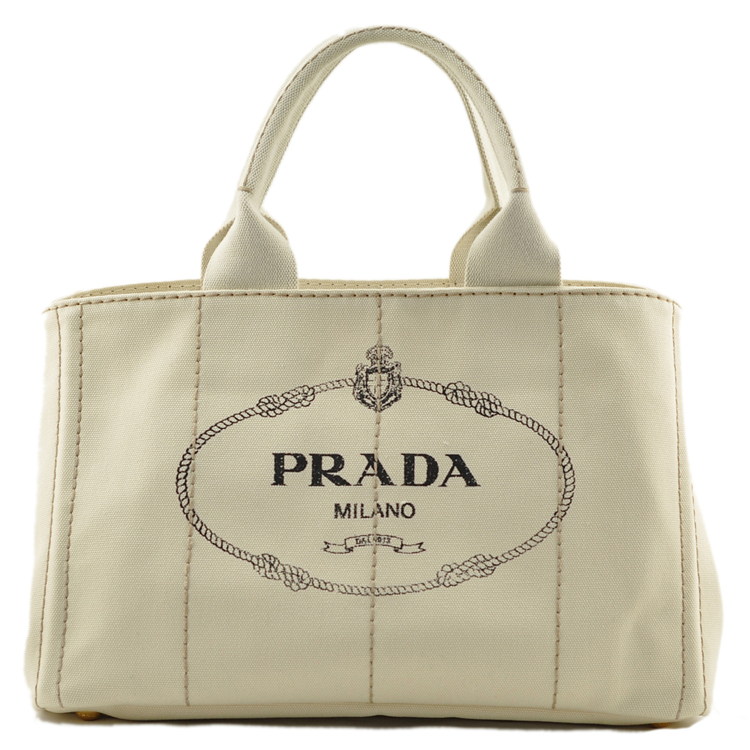 prada/普拉达*米白色女士帆布沙滩包手提包bn1877