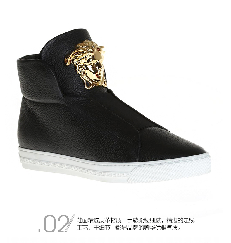 versace/范思哲 2016春夏新款男士黑色美杜莎浮雕高帮休闲运动鞋dsu