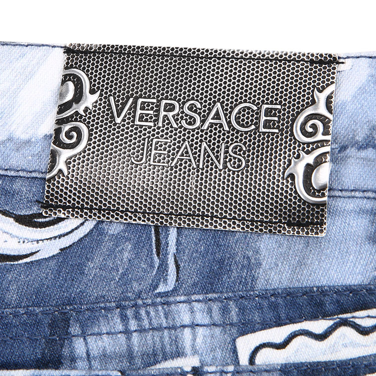 versace图片jeans,versace图片 versace jeans/范思哲牛仔女士裤子-女士蓝色印花时尚牛仔裤 材质:棉