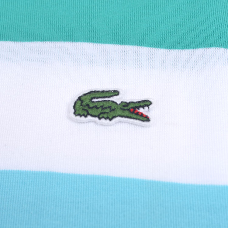 lacoste/鳄鱼 男士蓝白黄拼色条纹圆领纯棉短袖t恤