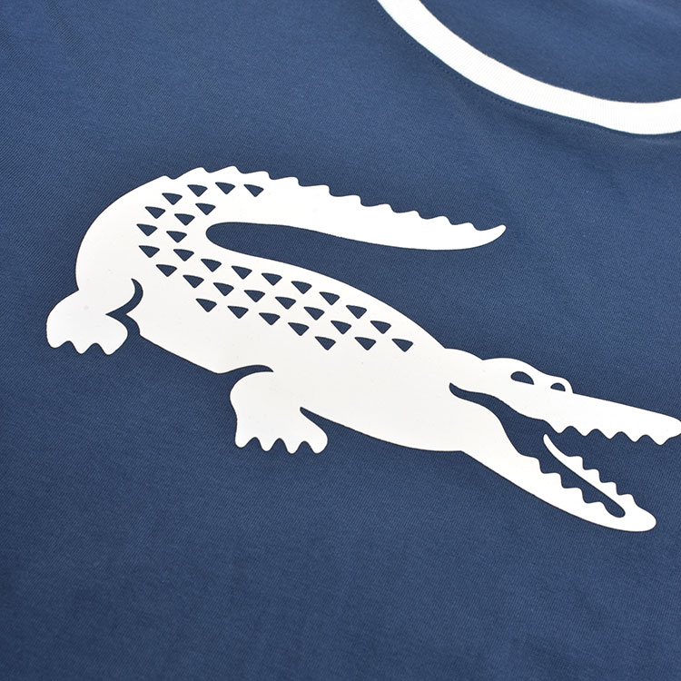 lacoste/鳄鱼 男士深蓝色鳄鱼印花圆领纯棉短袖t恤