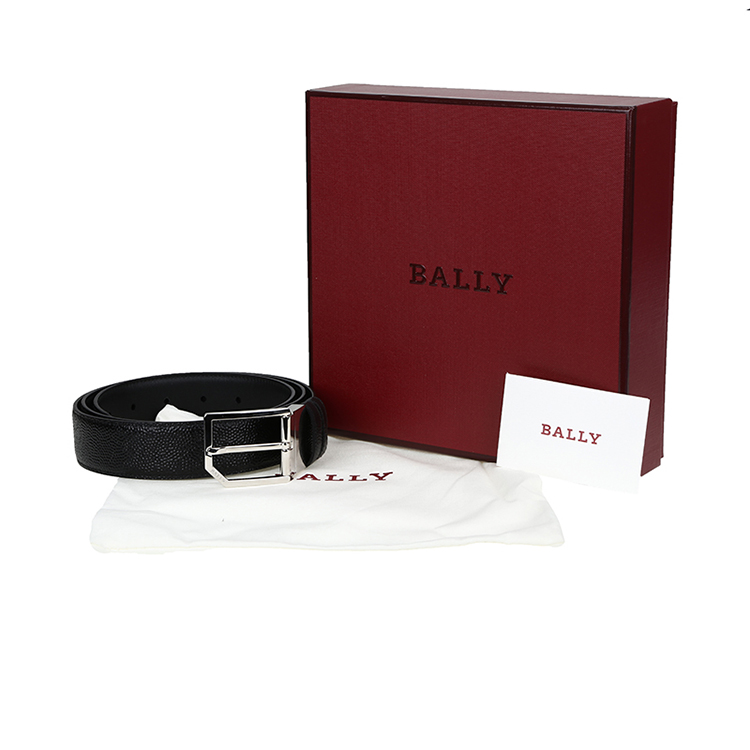 bally/巴利 男士surrey小牛皮针扣缺角皮带腰带 6193231 黑色