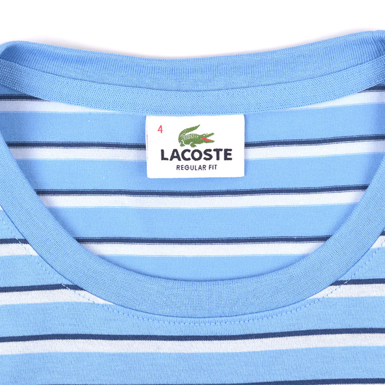 lacoste/鳄鱼 男士蓝橙拼色条纹圆领纯棉短袖t恤拼