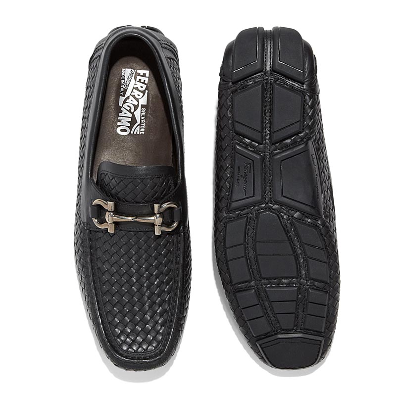 salvatore ferragamo/菲拉格慕 男士手工编织金属logo牛皮乐福鞋休闲