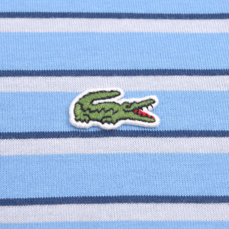 lacoste/鳄鱼 男士蓝橙拼色条纹圆领纯棉短袖t恤拼