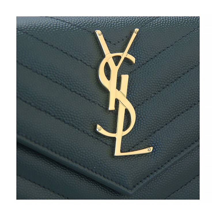 yves saint laurent/圣罗兰 "monogram"牛皮金属品牌logo浮雕条纹墨