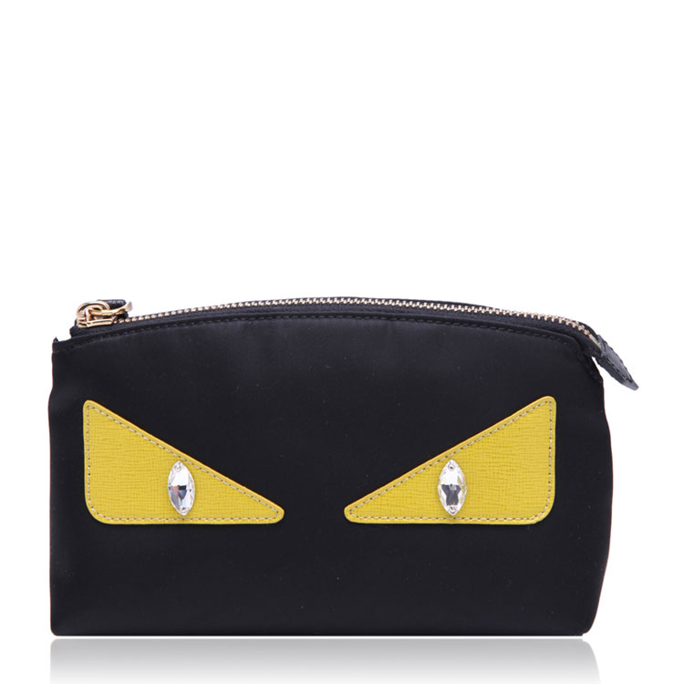 fendi/芬迪黑色尼龙材质小怪兽镶钻眼睛装饰女士手拿包
